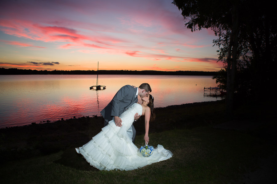Wedding couple photo taken at sunset